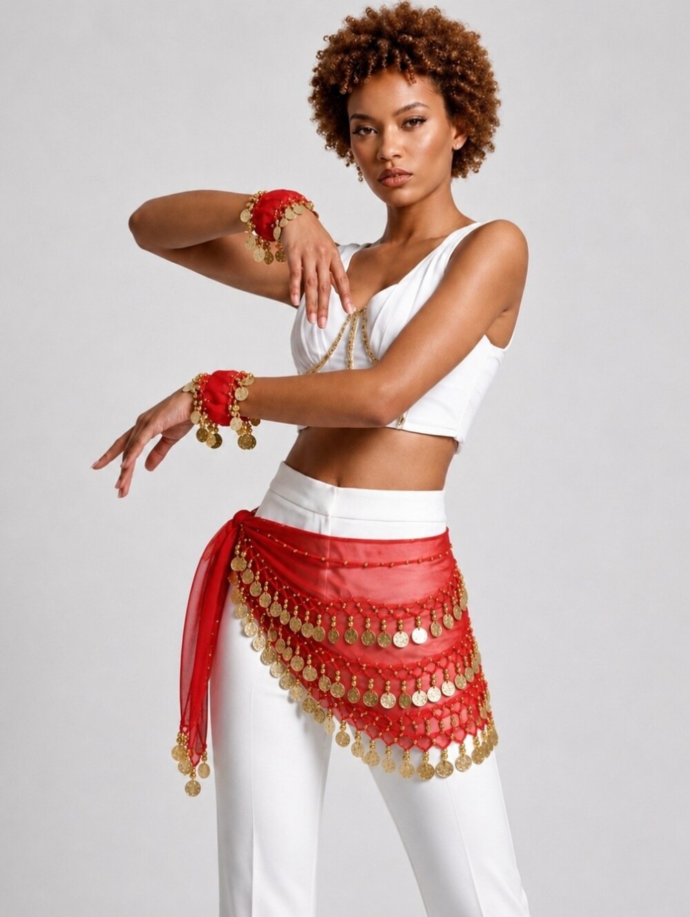 Belly Dance Hip Scarf and Belly Dance Wrist or Ankle Cuffs with Gold Coins NWOT